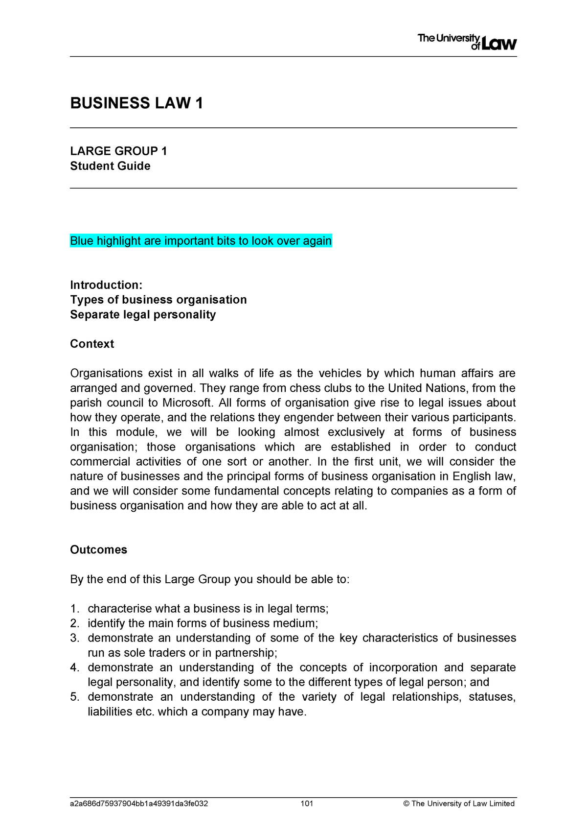 Business Law Student Guide UNIT 1 Copy - BUSINESS LAW 1 LARGE GROUP 1 ...