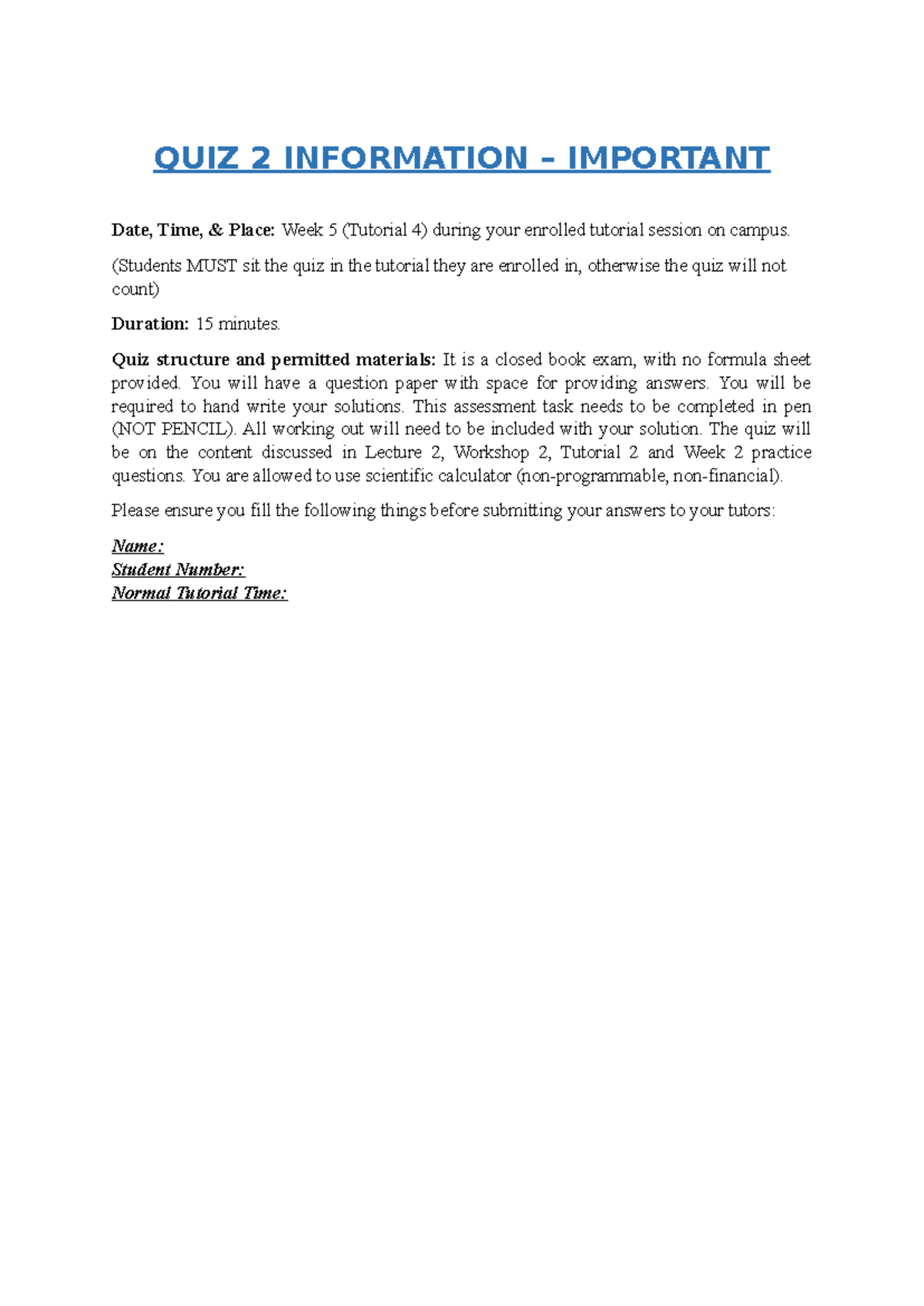 QUIZ 2 Notice - cgfcghcgg - QUIZ 2 INFORMATION – IMPORTANT Date, Time ...