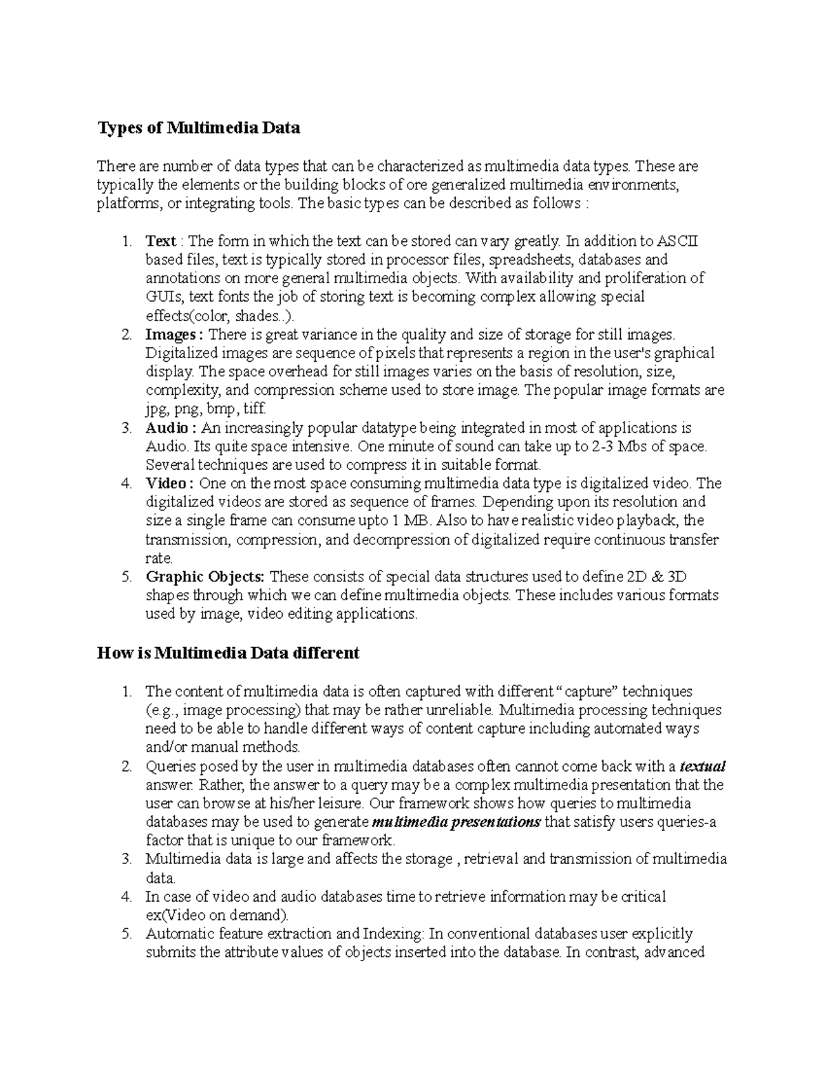 Types of Multimedia Data - These are typically the elements or the ...