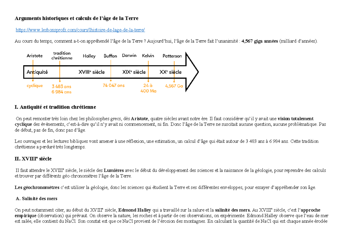 Svt calculs de AGE DE LA Terre - Arguments historiques et calculs de l