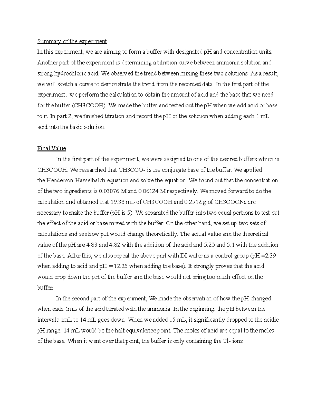 Buffer lab conclusion Summary of the experiment In this experiment