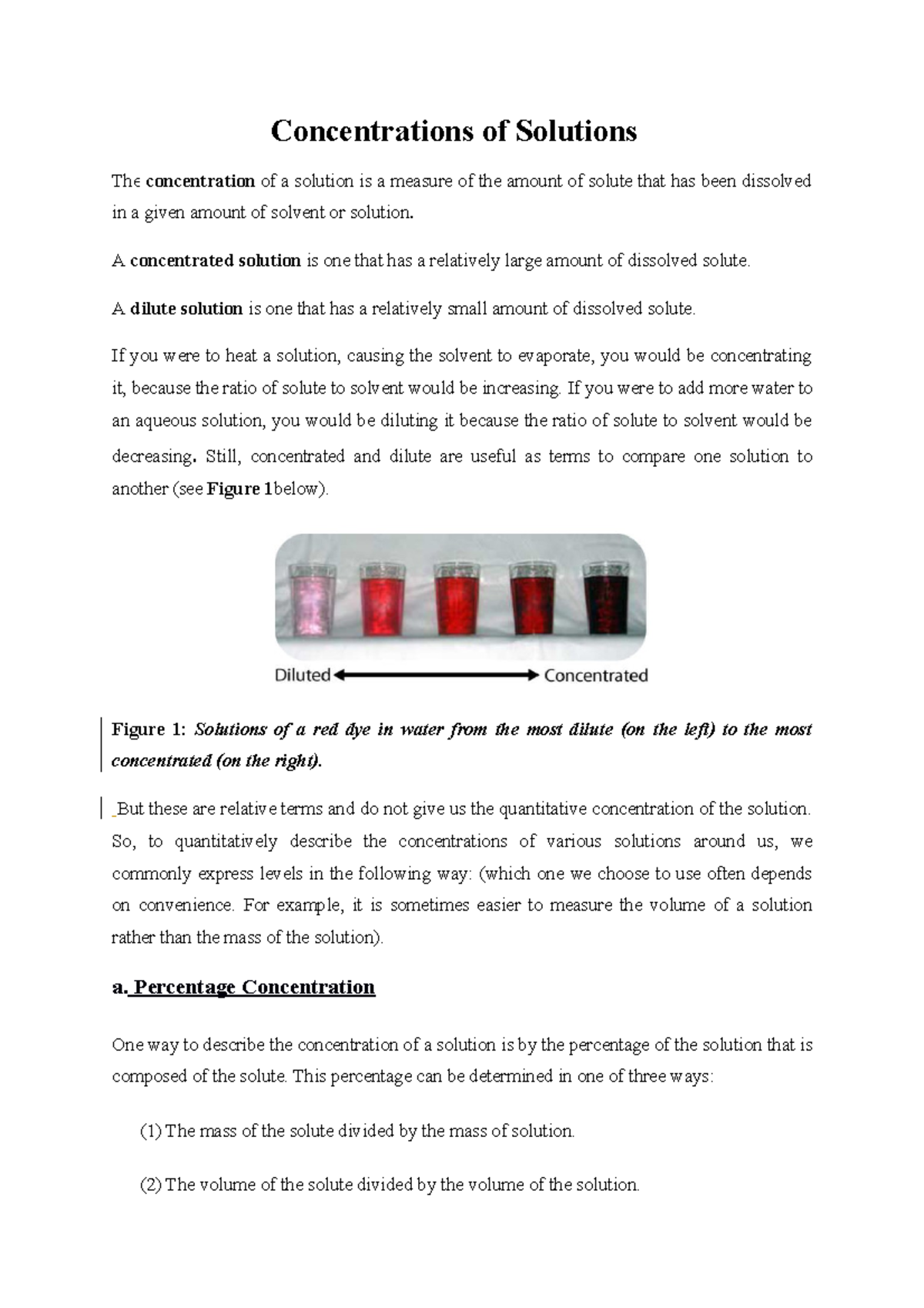 concentrated vs dilute solutions