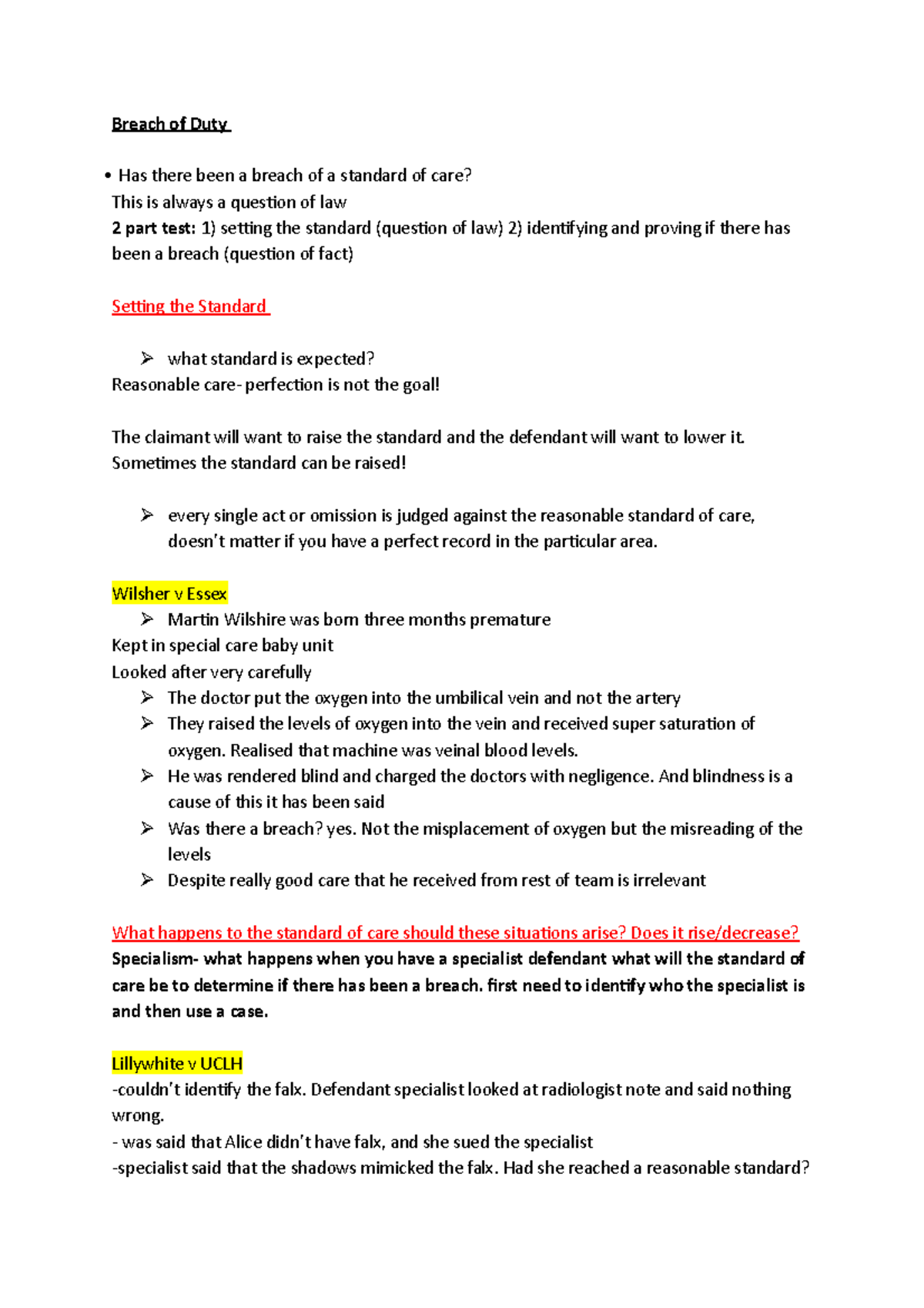 Breach of Duty - reading and lecture notes - Breach of Duty Has there ...