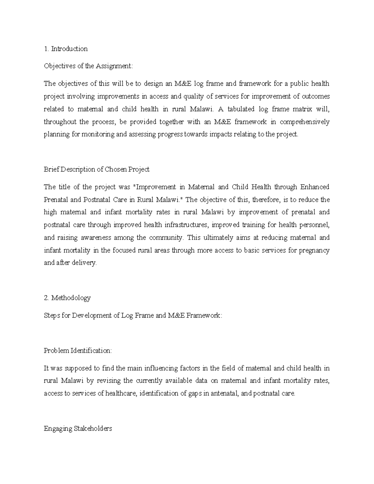 Logframe nothese Introduction Objectives of the Assignment The