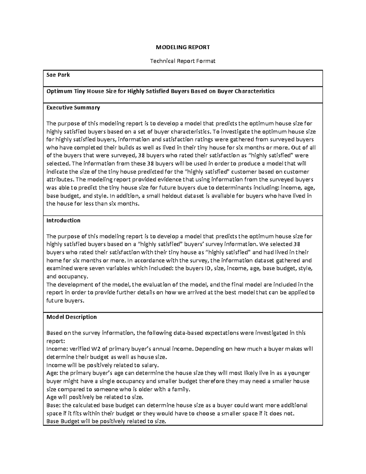 Modeling Report for Technical Report Format - MODELING REPORT Technical ...
