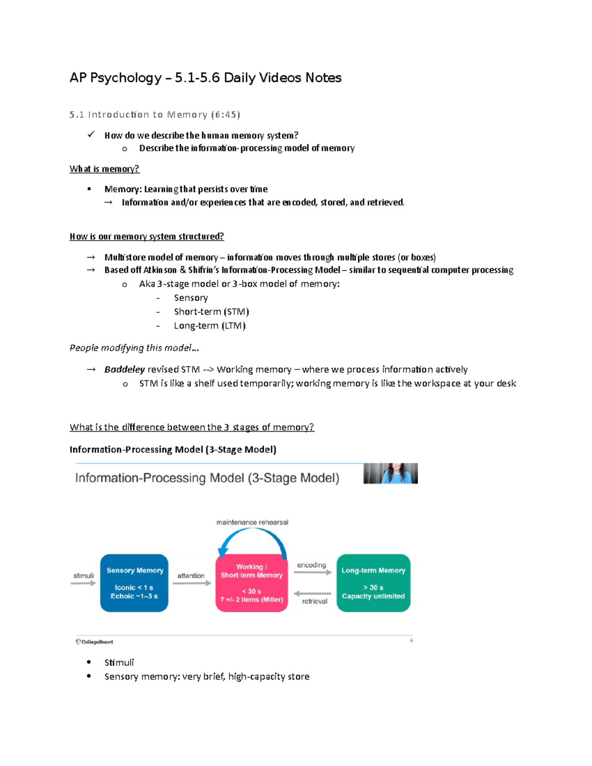 AP Psychology AP Daily Videos Notes 5 AP Psychology 5 1 5 Daily Videos Notes 5 Introduc 