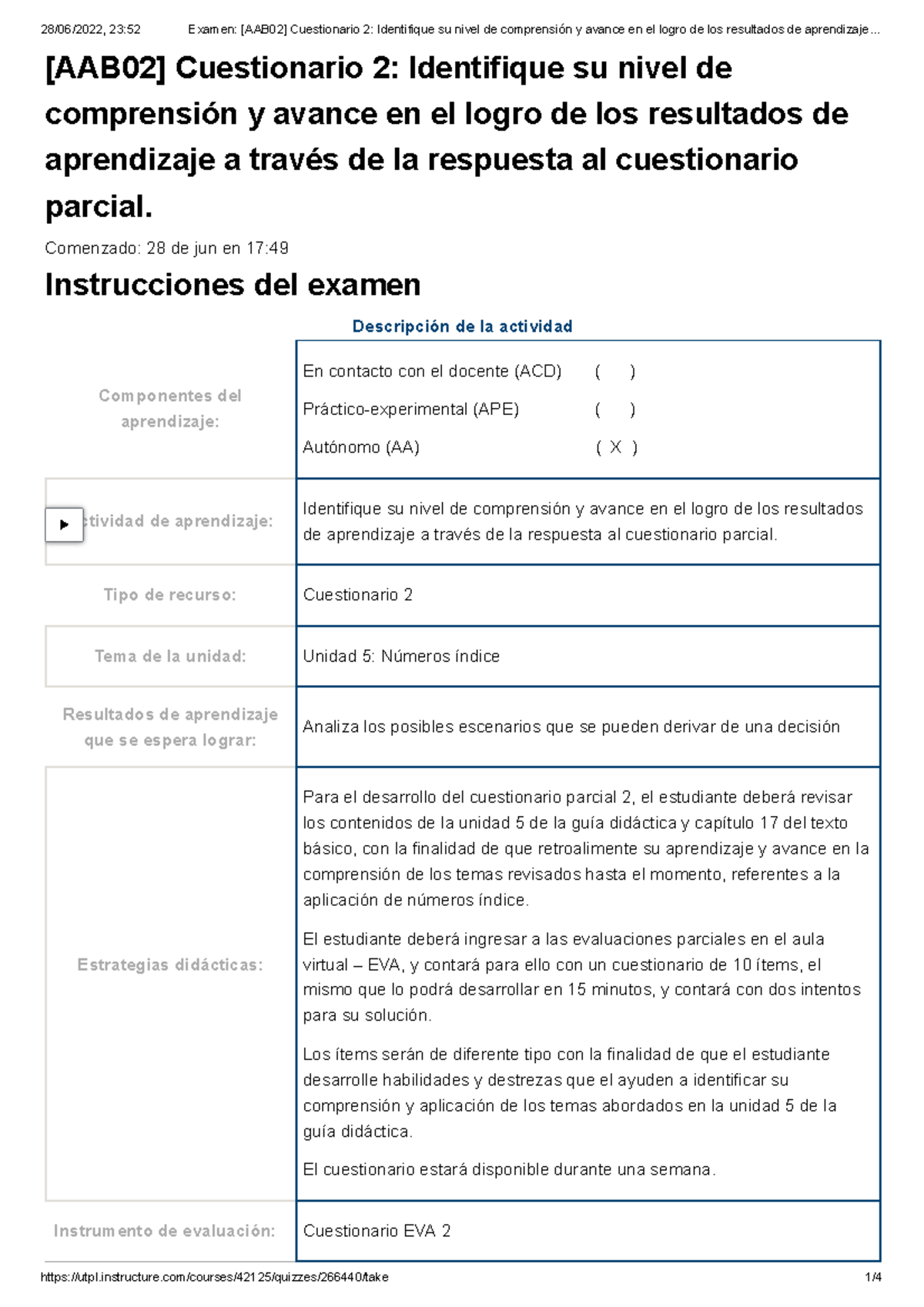 Examen [AAB02] Cuestionario 2 Identifique Su Nivel De Comprensión Y ...