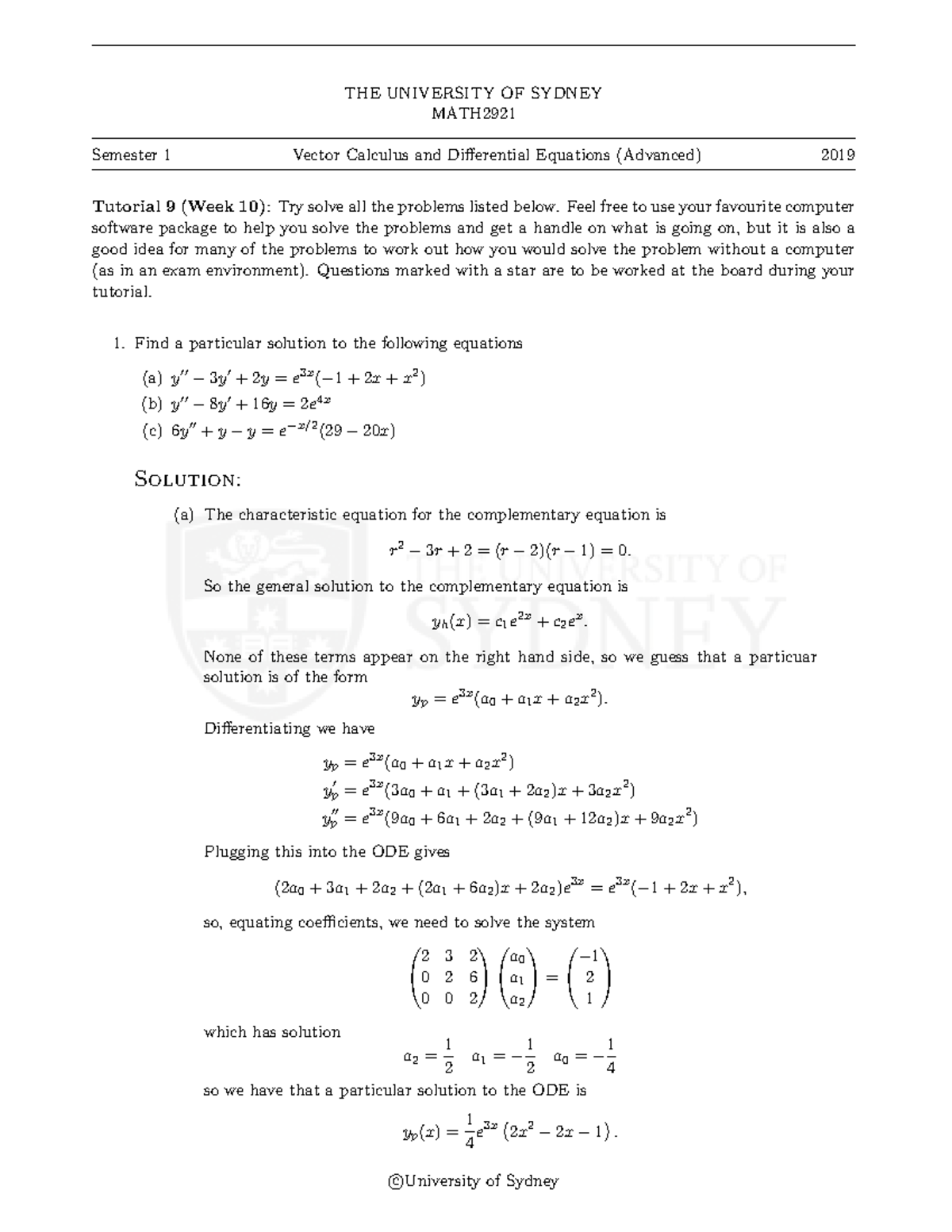 MATH2921 Week10 Tut Sols - THE UNIVERSITY OF SYDNEY MATH2921 Semester 1 ...