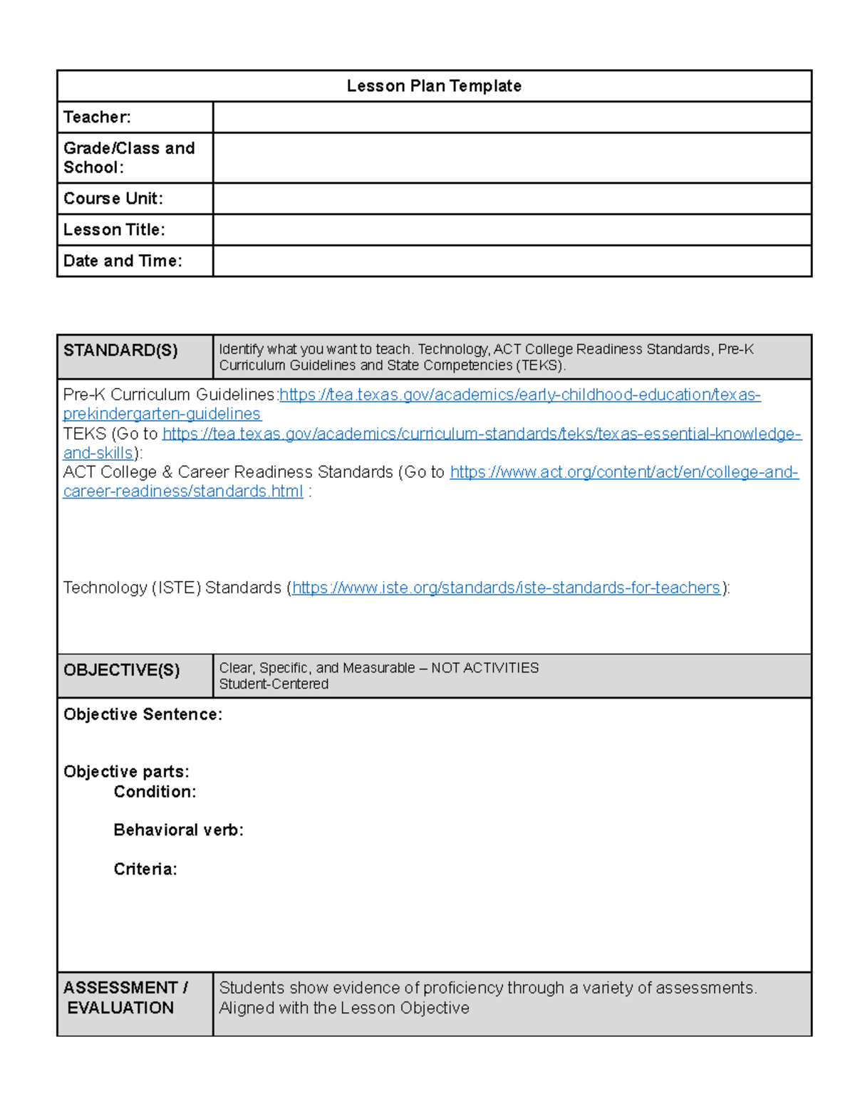 Basic Lesson Plan Fillable 3.2022[33388 ] - Lesson Plan Template ...