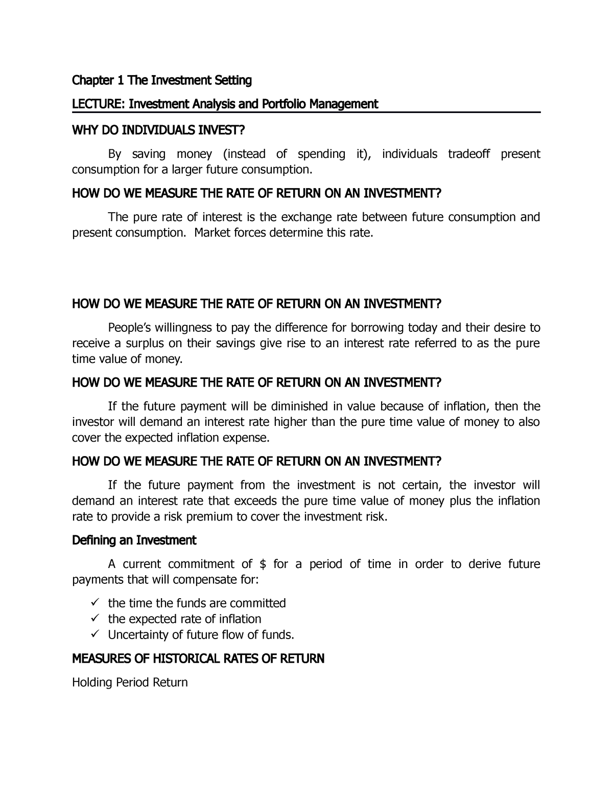 Chapter 1 The Investment Setting - Chapter 1 The Investment Setting ...