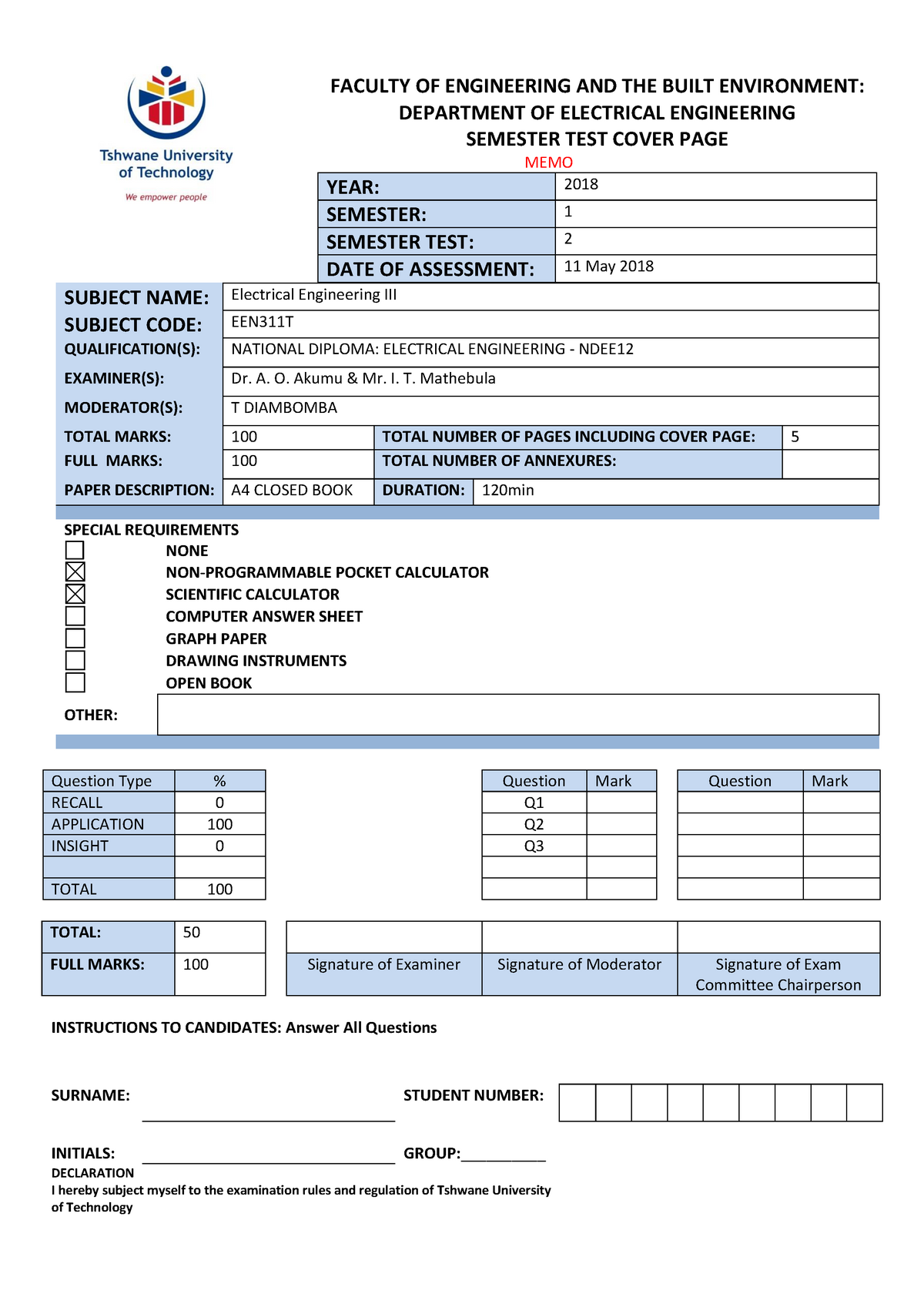 Sem2Test2 Memo - Major Test Containing Magnetic Coupling ,per Unit ...