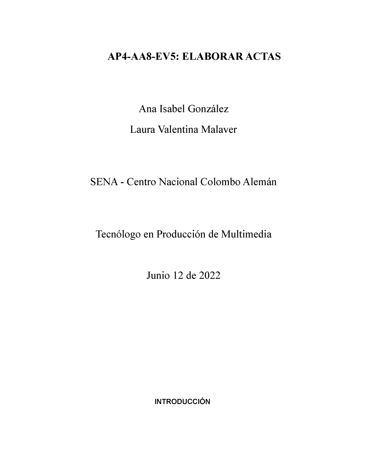 Ev5 Elaboración De Acta Ap4 Aa8 Ev5 Elaborar Actas Ana Isabel