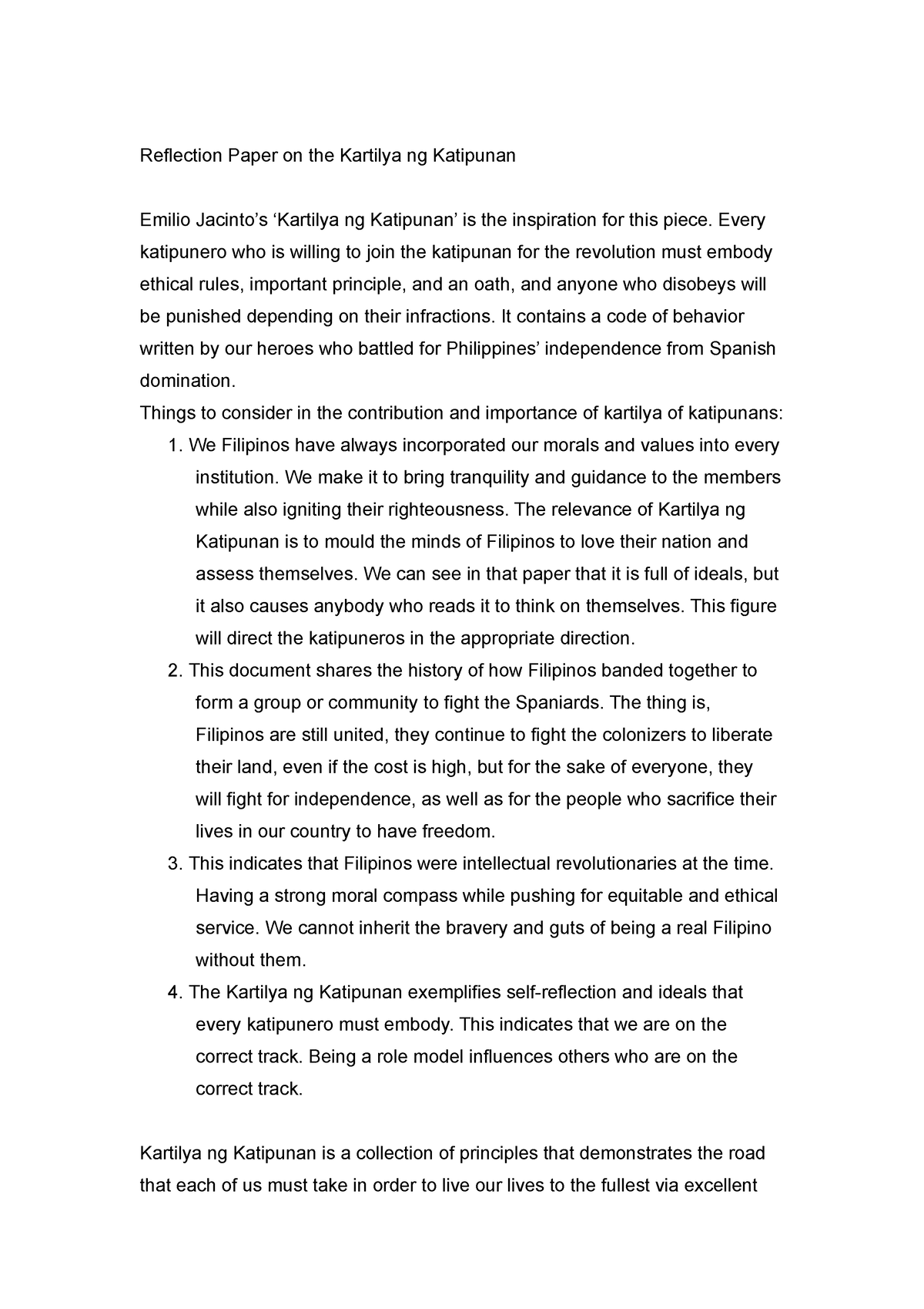 critical essay about the kkk and the kartilya ng katipunan
