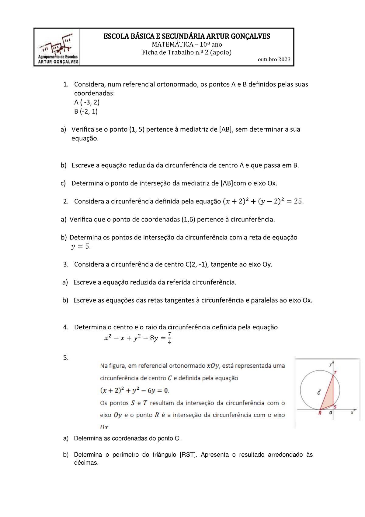 Ficha 2 10 - Considera, Num Referencial Ortonormado, Os Pontos A E B ...