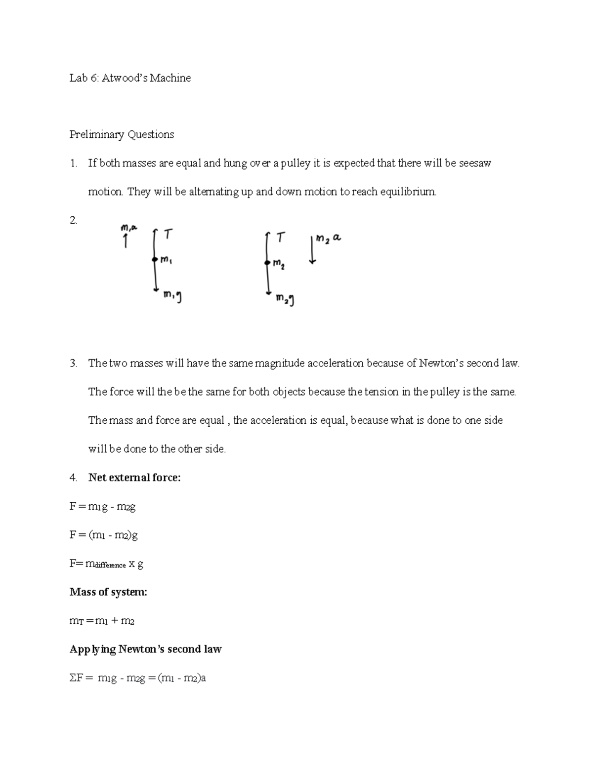 Lab 6 atwood machine lap report Lab 6 Atwood’s Machine