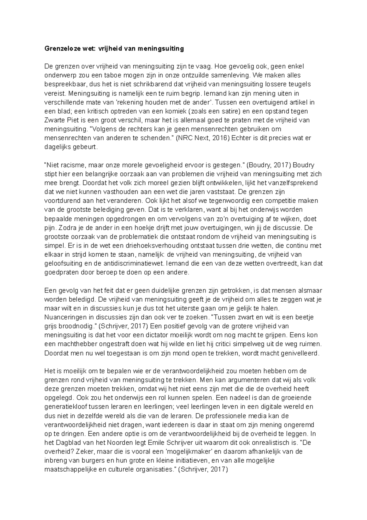 Beschouwing vrijheid van meningsuiting  Nederlands  6e klas  VWO