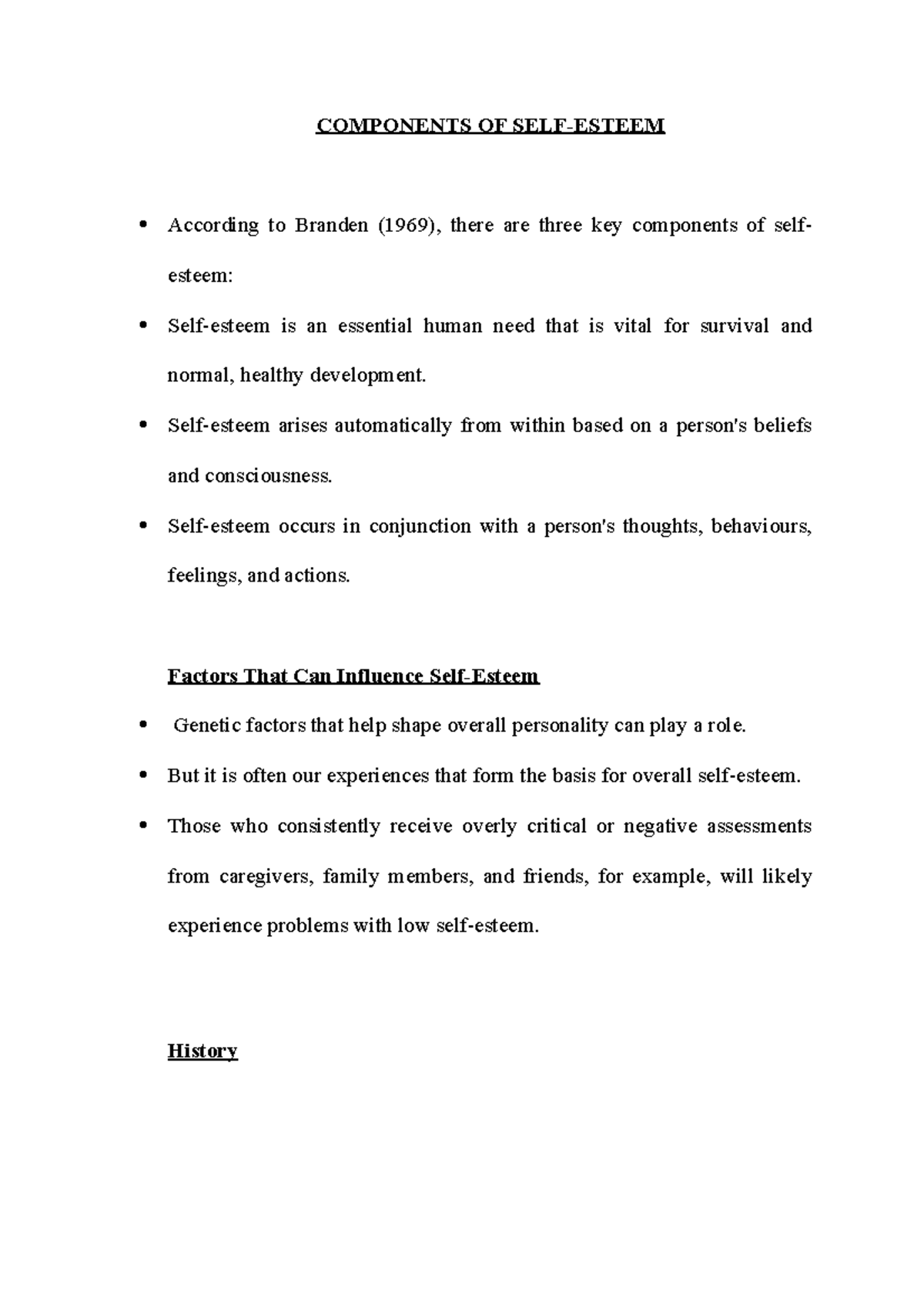 Components OF SELF Esteem - COMPONENTS OF SELF-ESTEEM According to ...