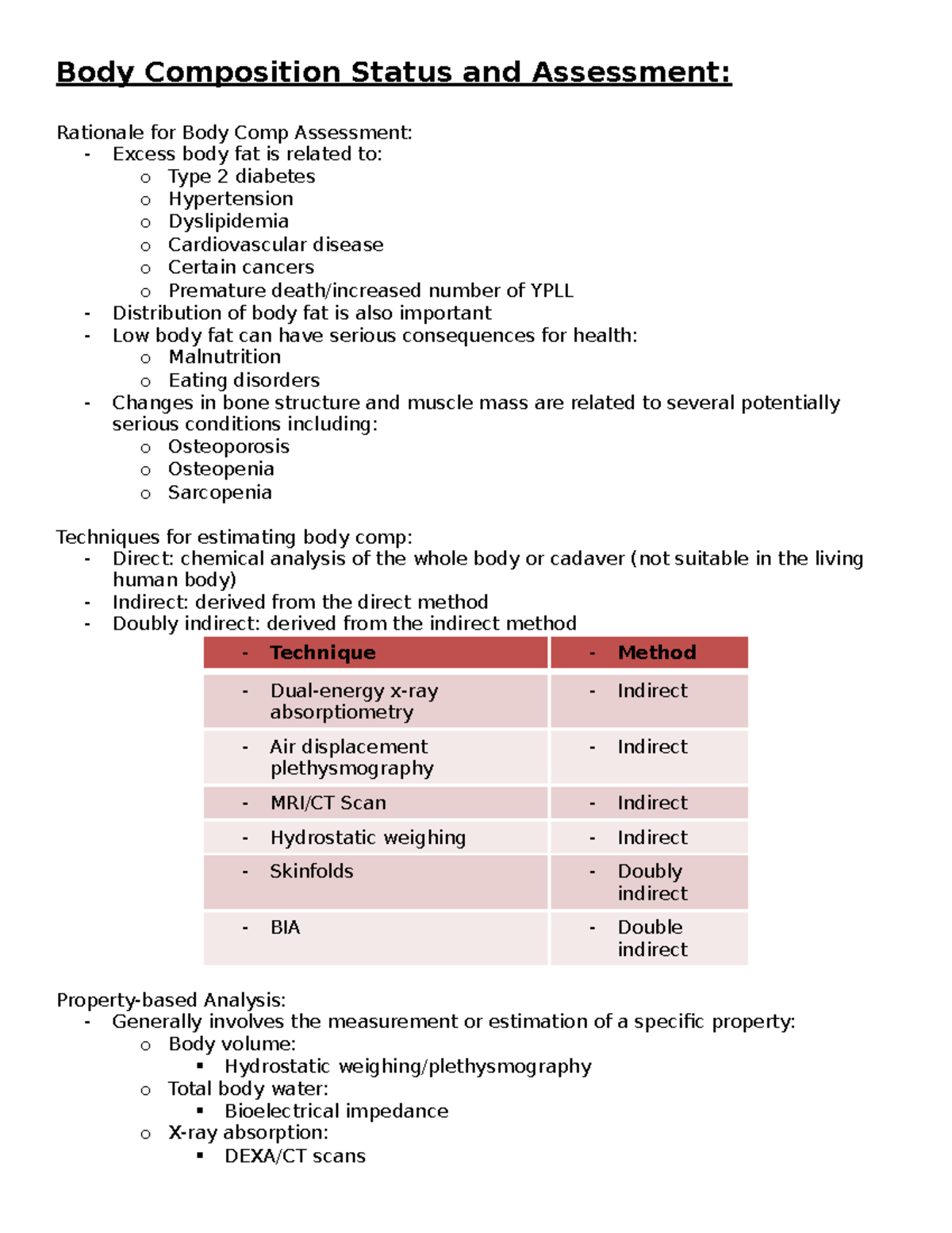 Body comp - PHED 350 Dr. Taylor - Body Composition Status and ...