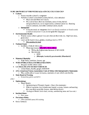 Notes week 1 PH - Week 1 Definitions Public Health: broad field of ...