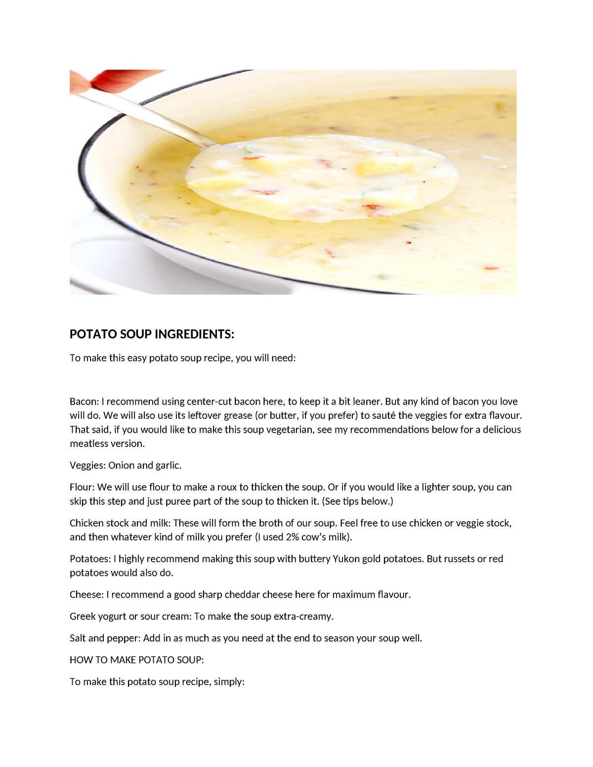 Potato SOUP Ingredients dhang - POTATO SOUP INGREDIENTS: To make this ...