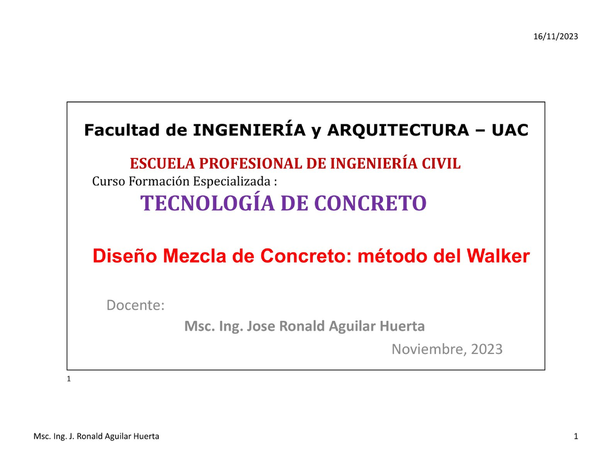 Tema 11 Diseño Mezcla Walker - Concreto I - Studocu