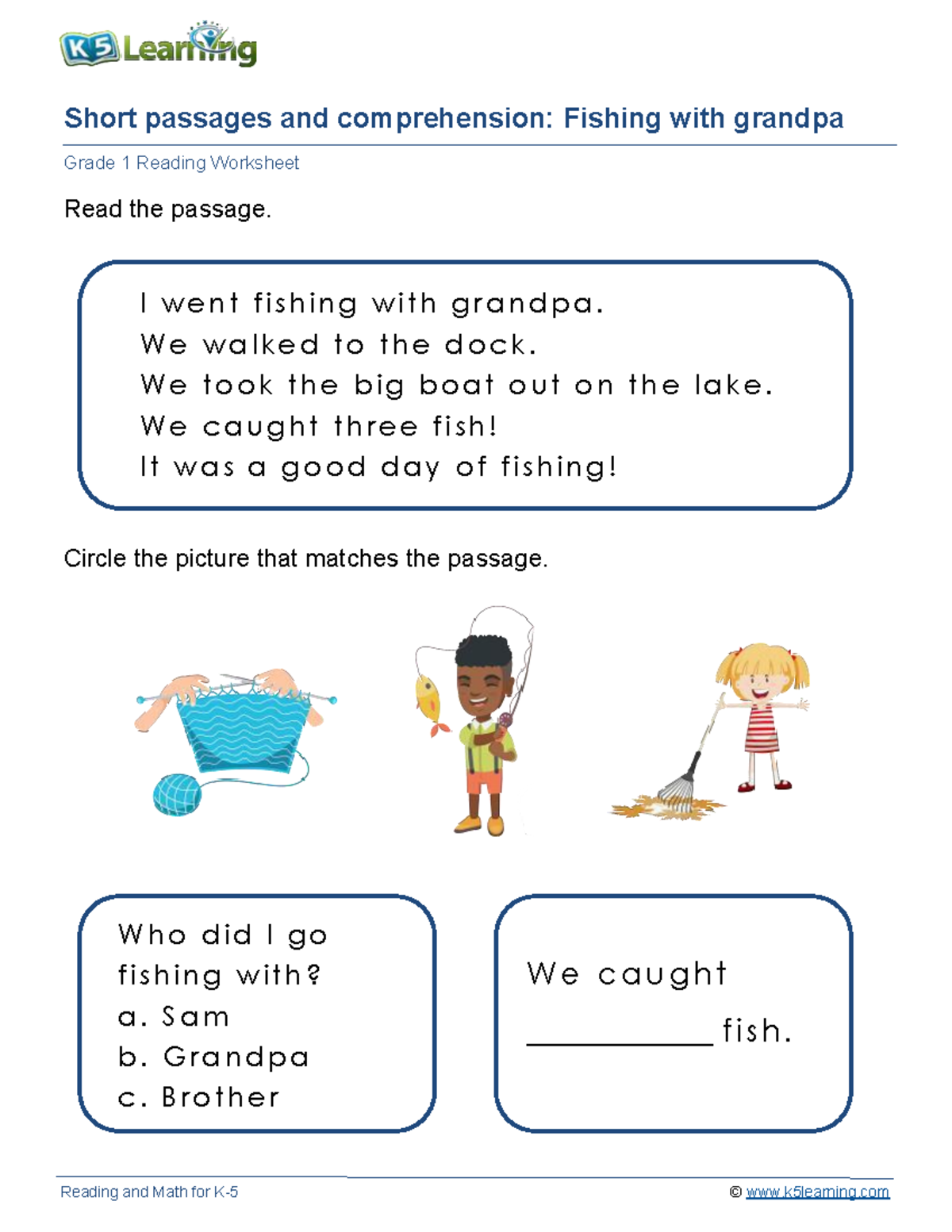 Grade 1 short passages a Reading and Math for K 5 © k5learning Short