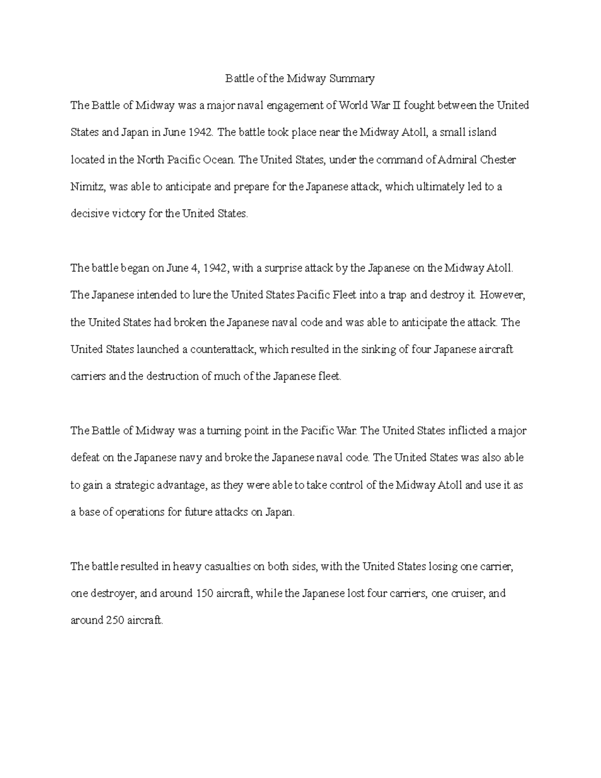 Battle at midway summary Battle of the Midway Summary The Battle of