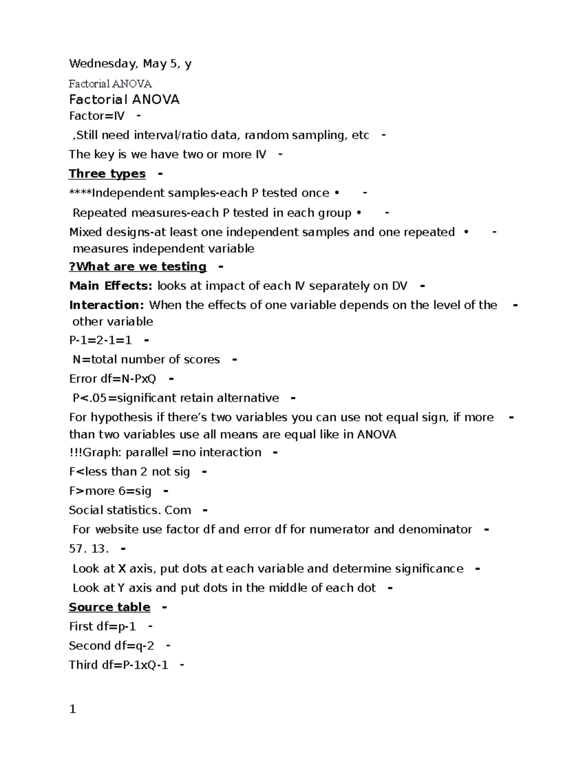 Factorial Anova - Lecture notes 6 - Monday, December 28, y Factorial ...