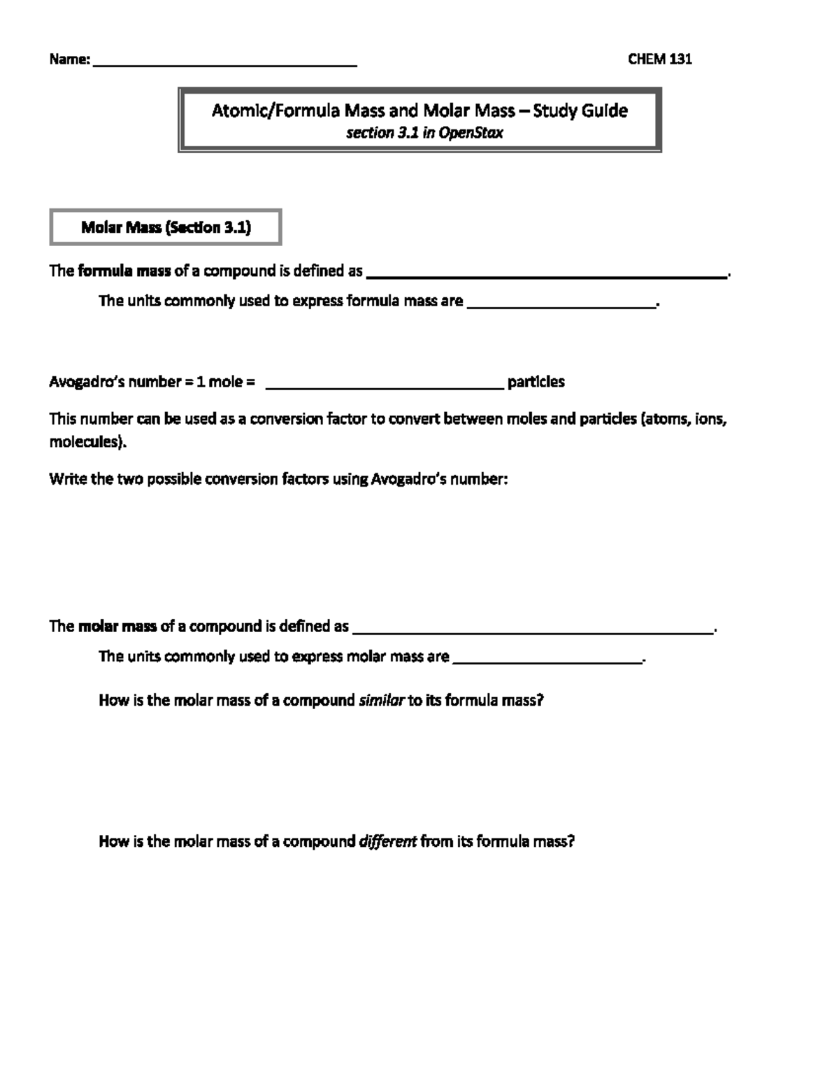 Chem study guid 3 - practice work and summary - Chem 131 - Studocu