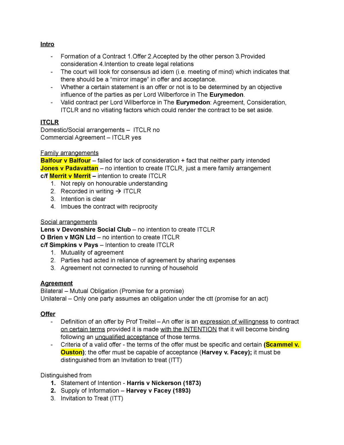 ITCLR, Offer and acceptance - Intro Formation of a Contract 1 2 by the ...