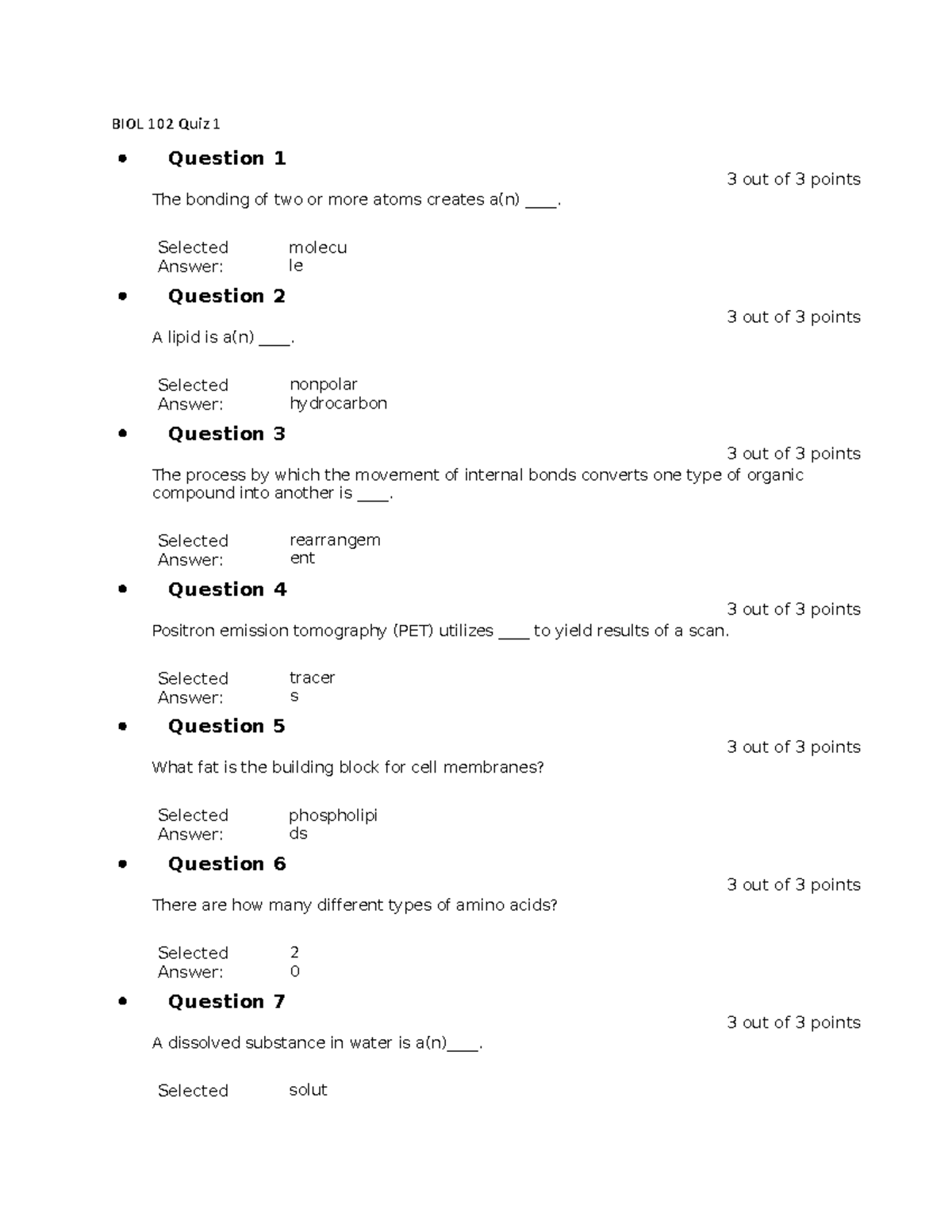 BIOL 102 Quiz 1 Chapter 1 quiz and answers BIOL 102 Quiz 1 Question