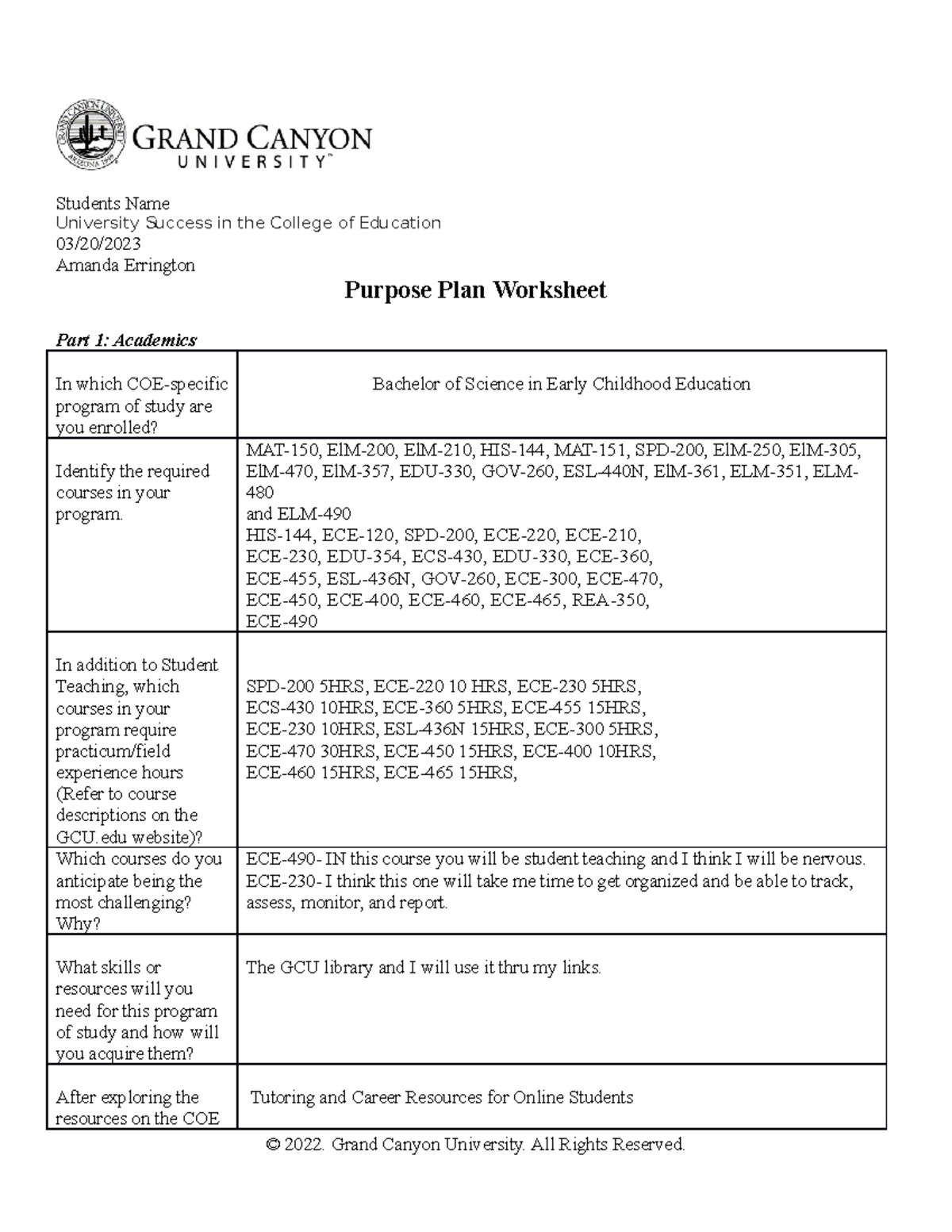 UNV-108 T4-Purpose Plan Gen Ed - Students Name University Success in ...