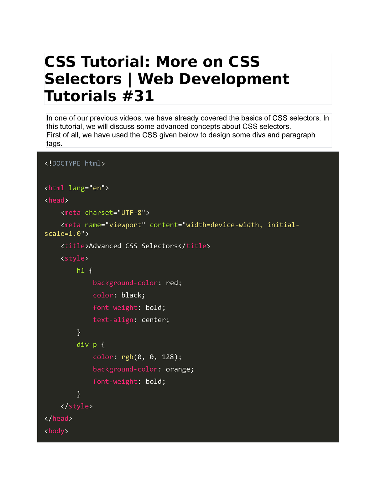 31. More On CSS Selectors - CSS Tutorial: More On CSS Selectors | Web ...