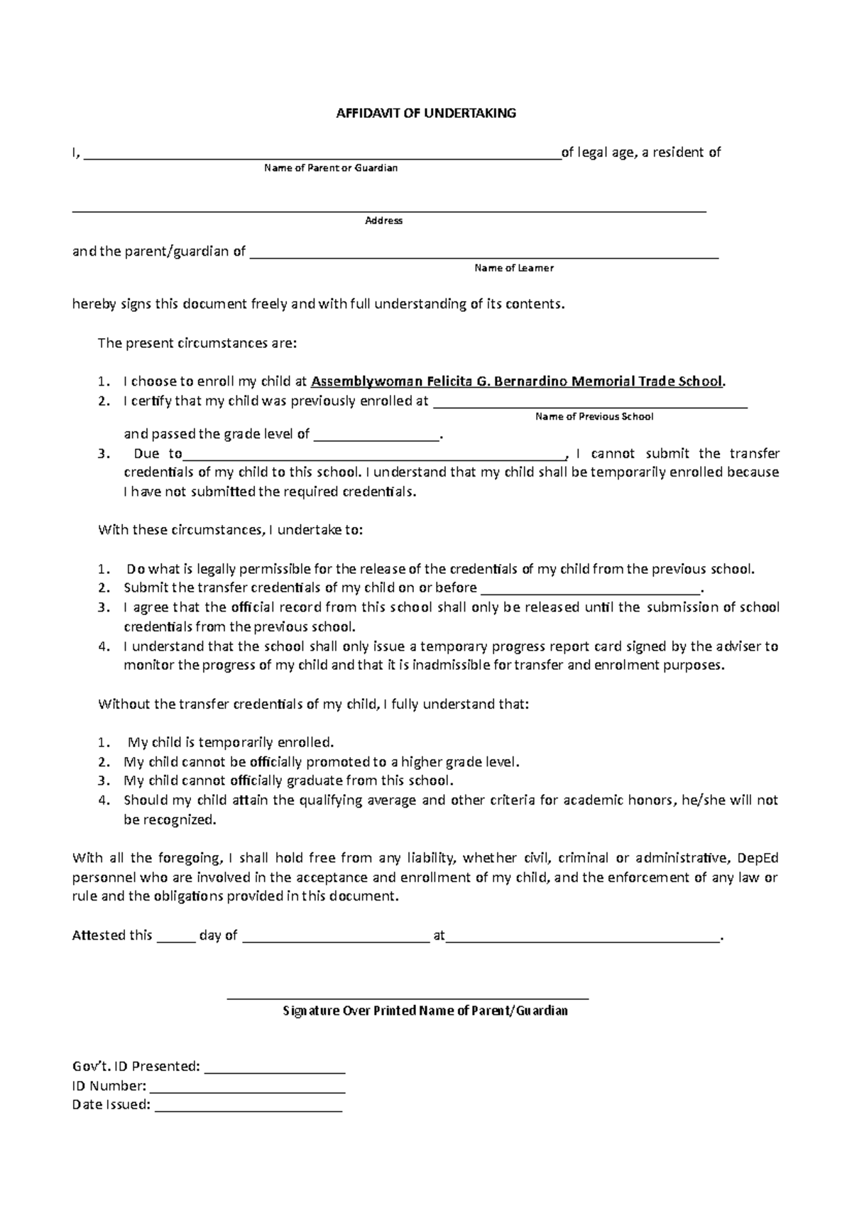 Affidavit of undertaking afgbmts affidavit of undertaking i studocu