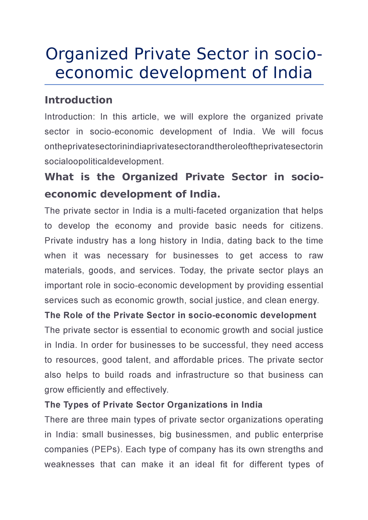 economic development of india essay