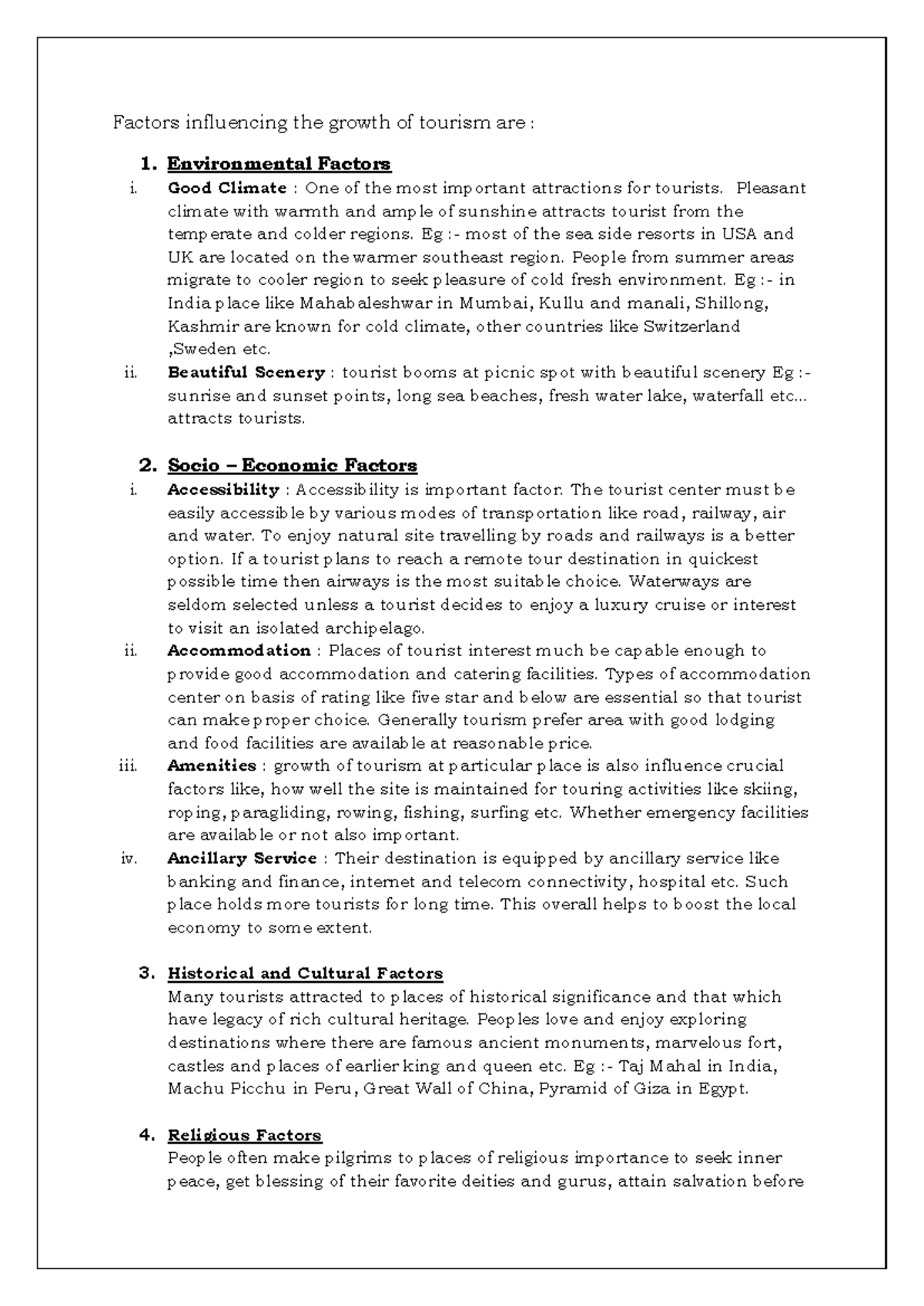 Factors Influencing the Growth of Tourism - Environmental Factors i ...