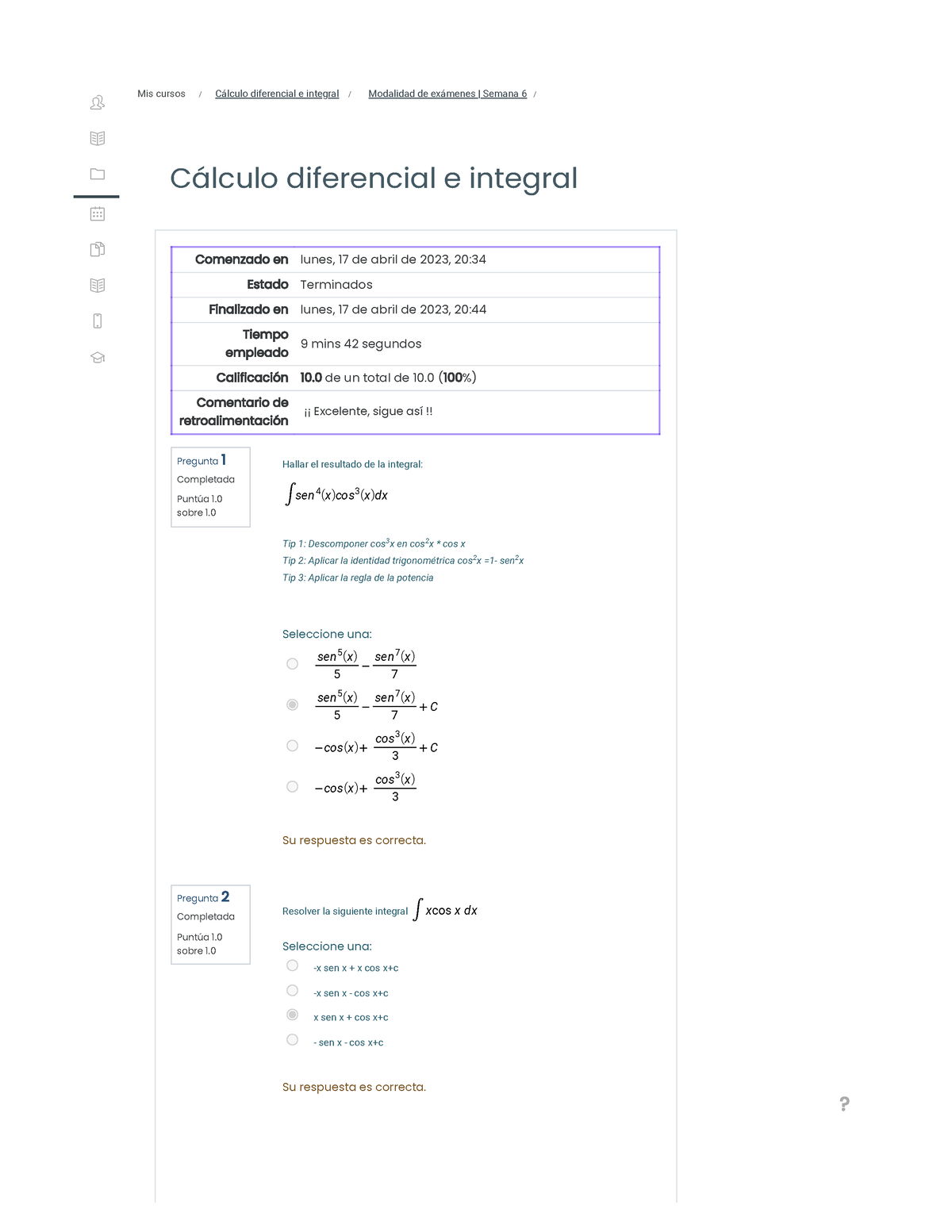 Modalidad De Exámenes Semana 6 Revisión Del Intento - Cálculo ...