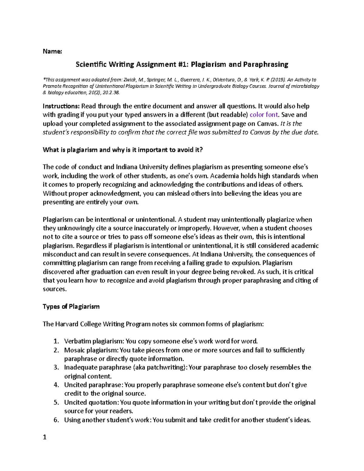 L113 Scientific Writing #1 - Name: Scientific Writing Assignment #1 ...