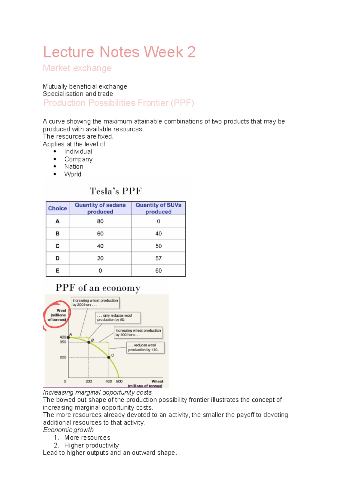 Econ Lecture Notes Week 2 - Lecture Notes Week 2 Market exchange ...