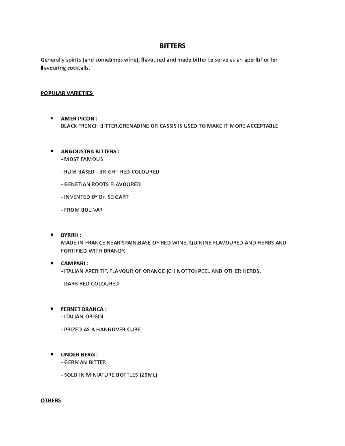 Bitters - Lecture notes - BITTERS Generally spirits (and sometimes wine ...