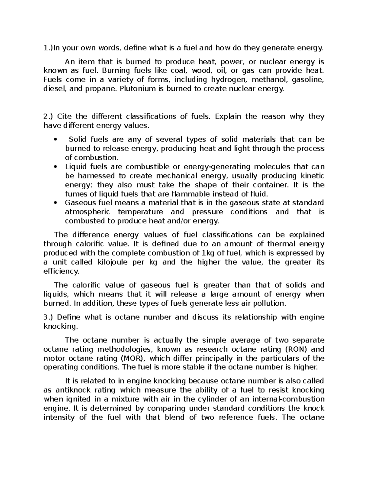 Fuel and Energy quiz 1.)In your own words, define what is a fuel and