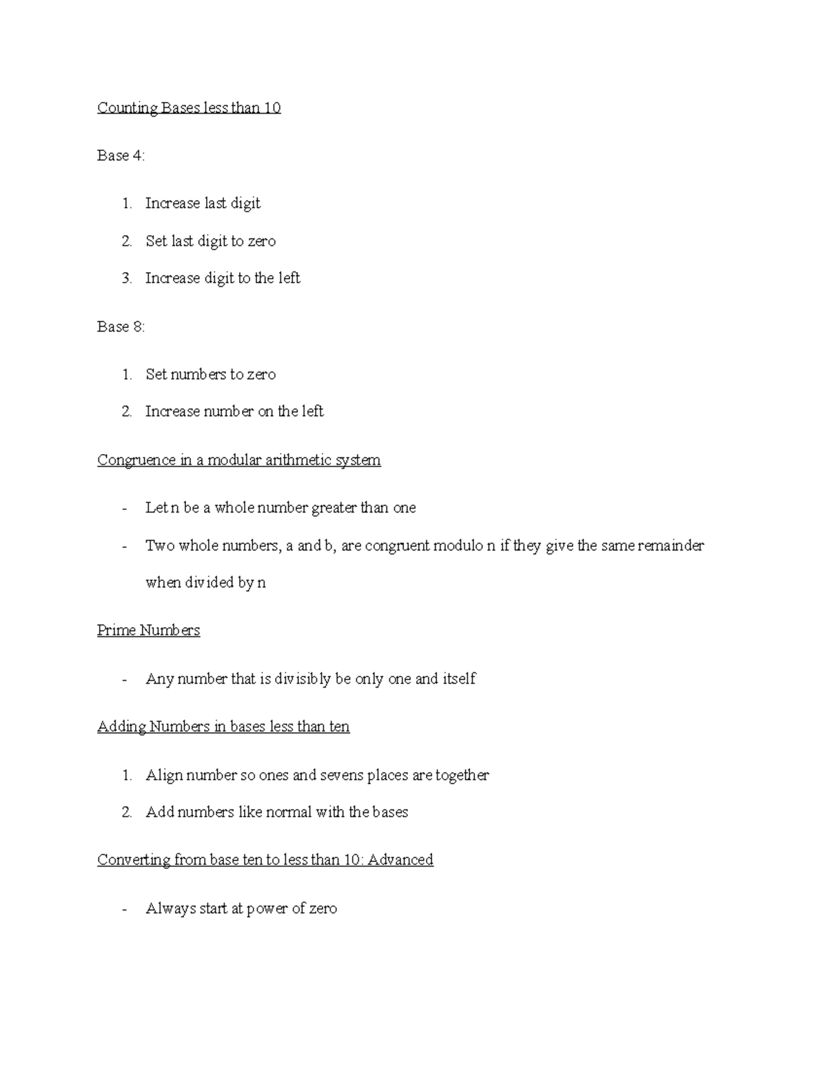 Math mod 2 - Lecture notes 2 - Counting Bases less than 10 Base 4: 1 ...