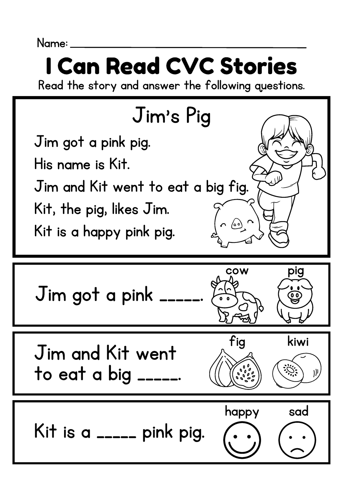 Short i #1 CVC Stories Reading Comprehension English Worksheet - cow ...