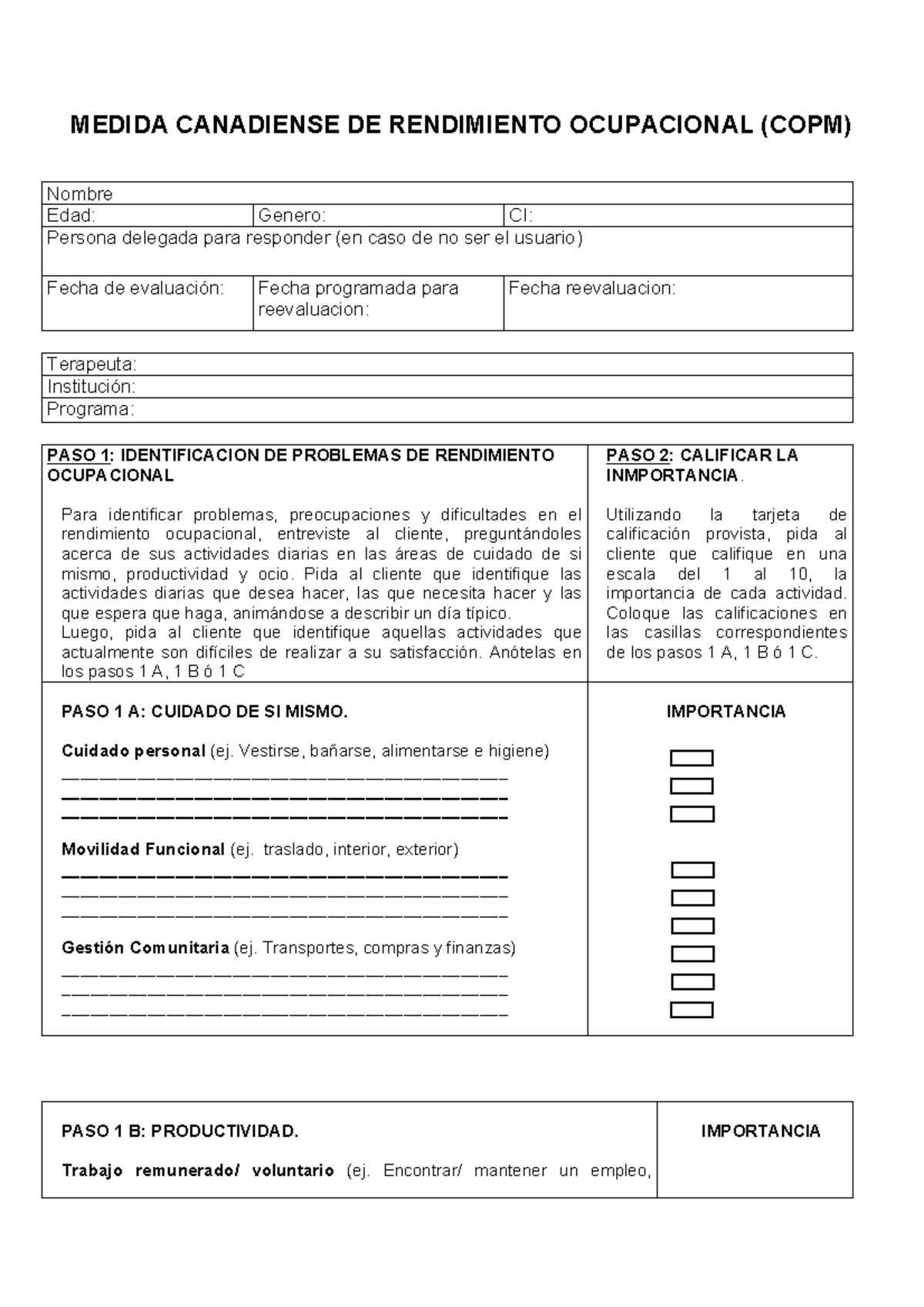 COMP - pauta de evaluacion - MEDIDA CANADIENSE DE RENDIMIENTO ...