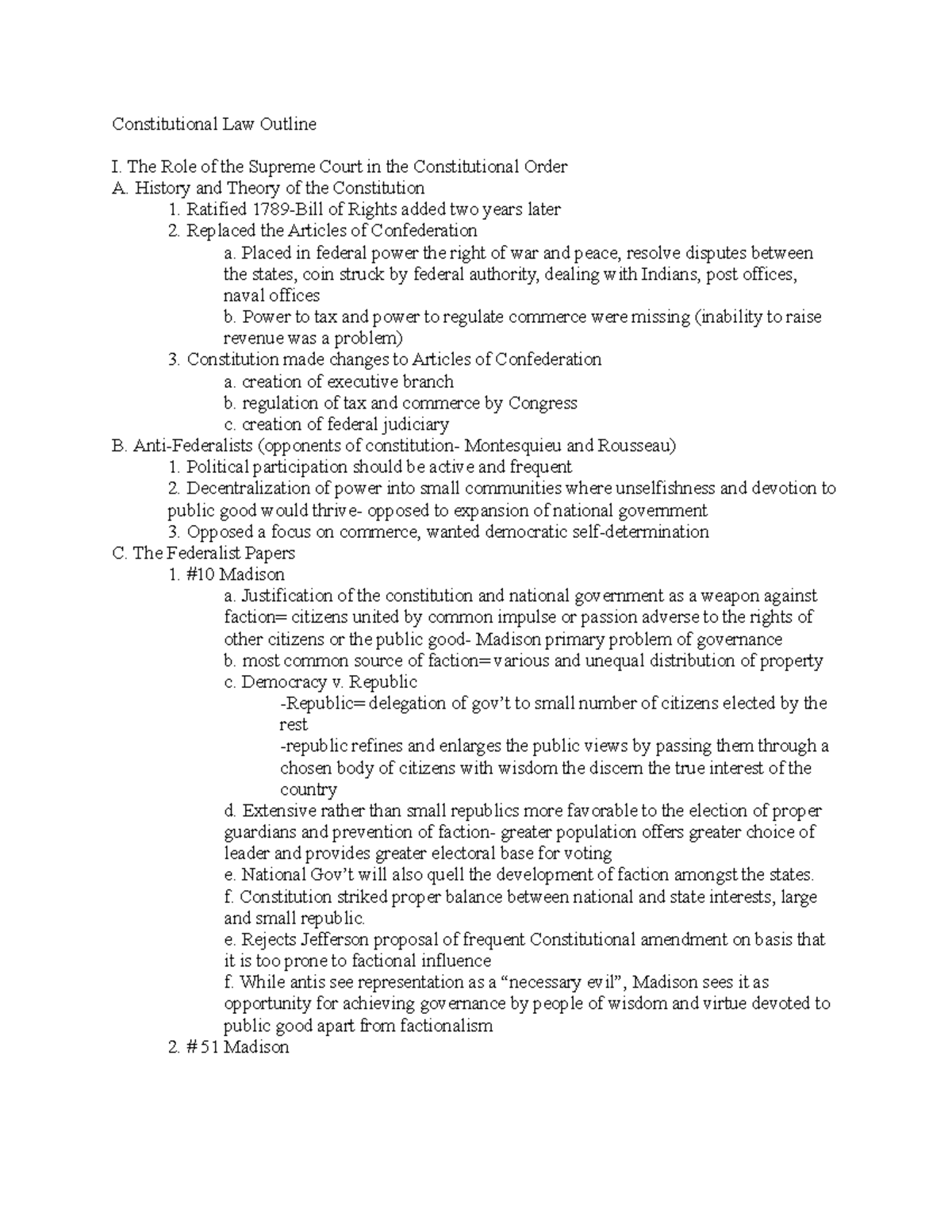 Constitutional Law Outline - 2 - Constitutional Law Outline I. The Role ...