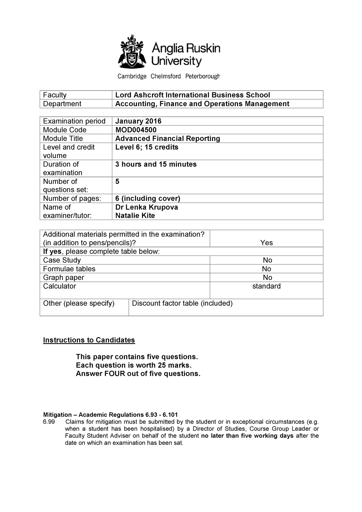 Exam 2016 - Faculty Lord Ashcroft International Business School ...