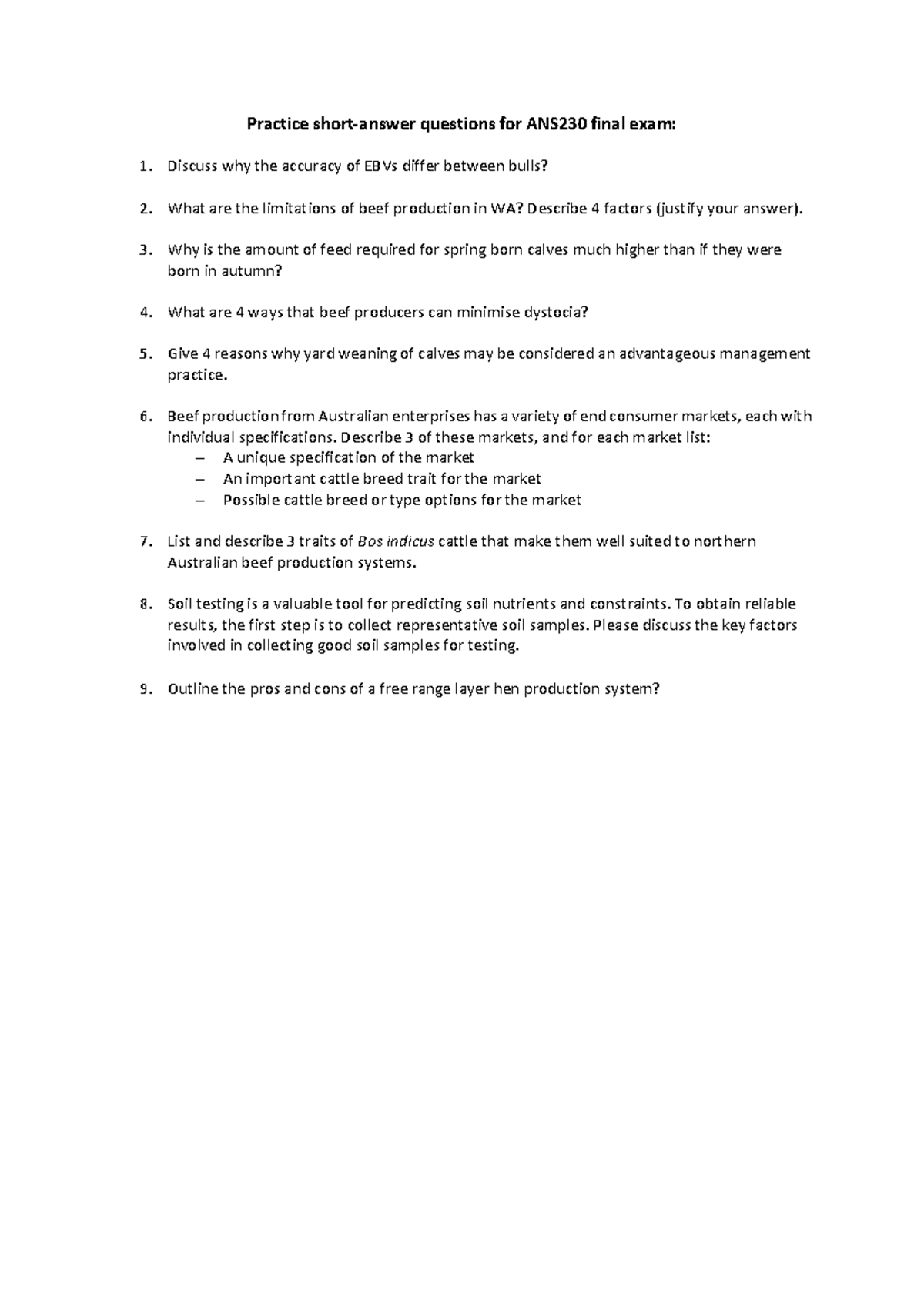 Practice Short Answer Questions ANS230 - Practice short-answer ...
