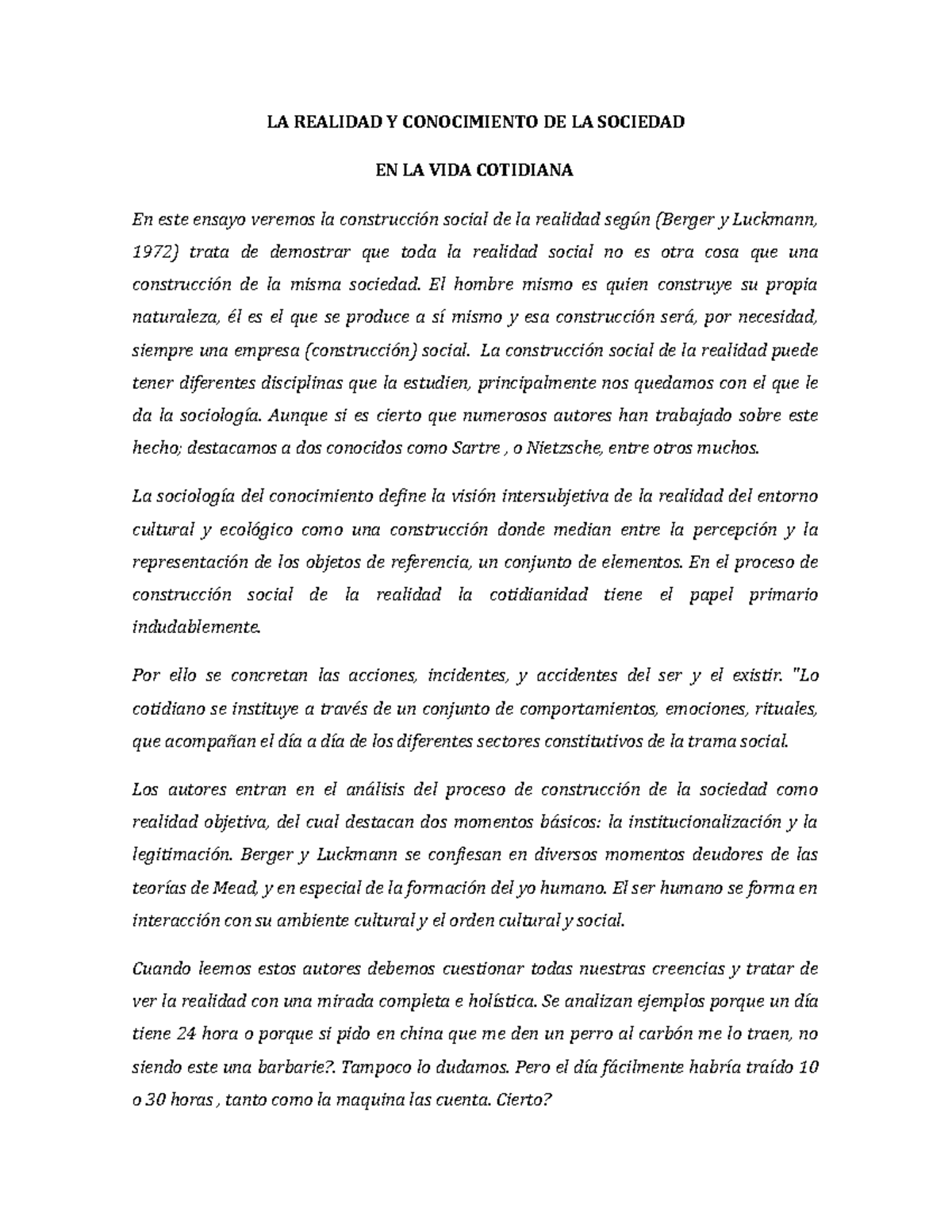 LA Realidad Y Conocimiento DE LA Sociedad - LA REALIDAD Y CONOCIMIENTO ...