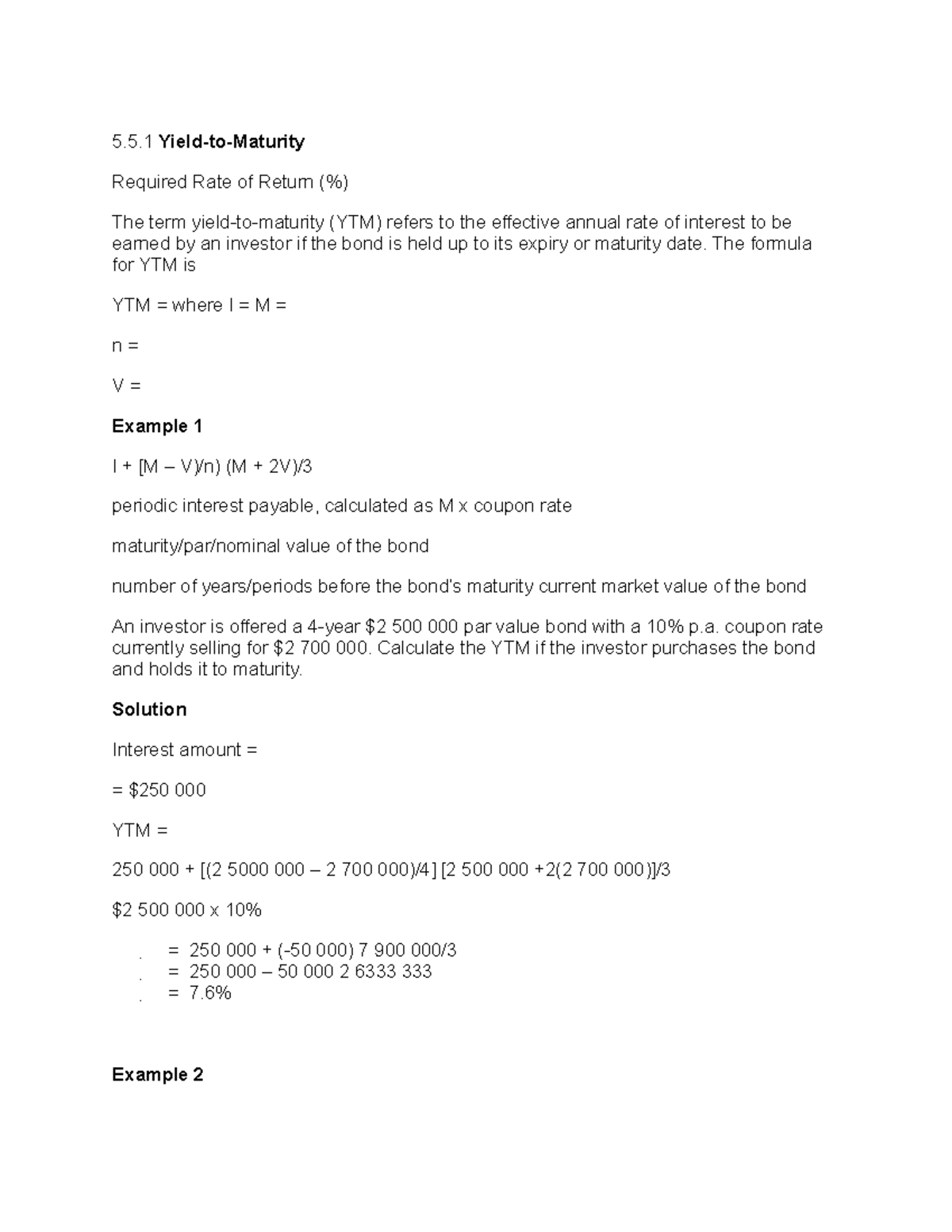 Finance 300 Chapter 5C Notes - 5.5 Yield-to-Maturity Required Rate of ...