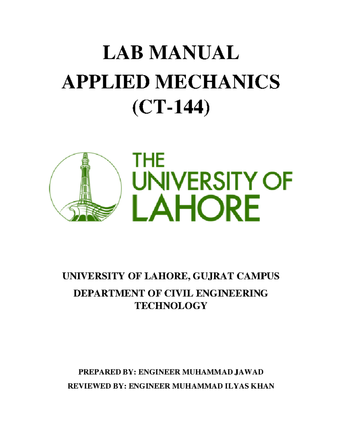 Applied Mechanics Lab Manual[ 1670] LAB MANUAL APPLIED MECHANICS (CT